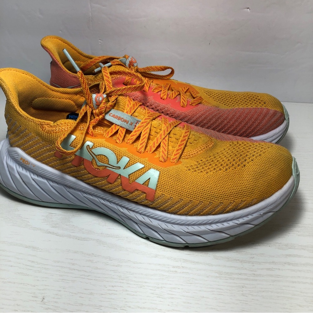 Hoka One One Carbon X 3 Womens Size 8.5B Orange Athletic Running Shoes Sneakers